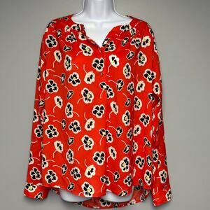 Jucy Couture Red Floral Long Sleeve Button-Up Blouse Womens Sz M